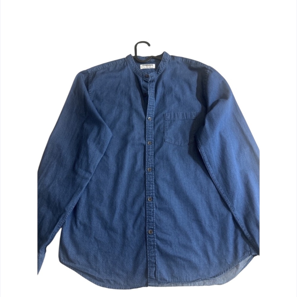 Express  Shirt‎ Men's L Button Up Classic Stretch Quick Dry Cotton Blend Blue